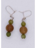 boucles d'oreilles pendantes - marbre vert et ambre