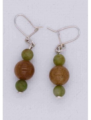 boucles d'oreilles pendantes - marbre vert et ambre